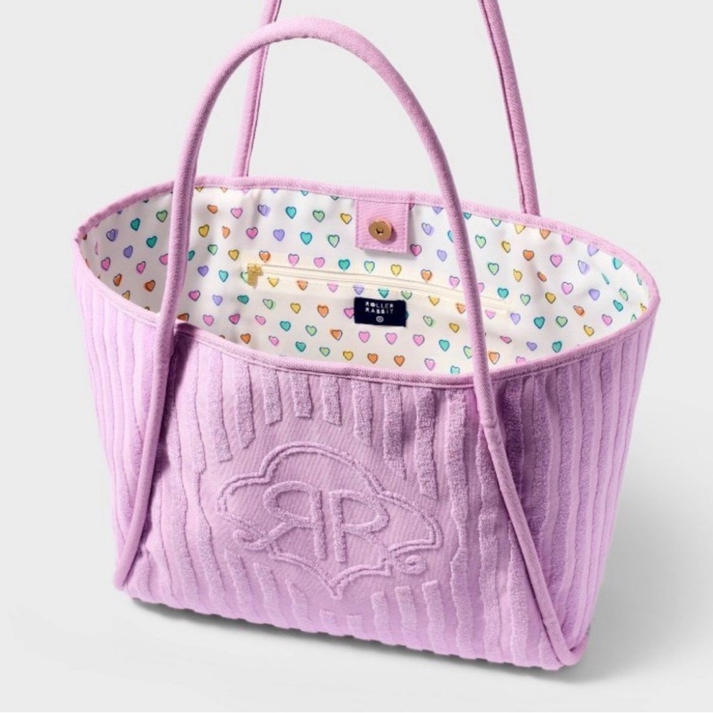 Roller Rabbit x Target Large Terry Beach Tote Bag lavender - Picture 2 of 2